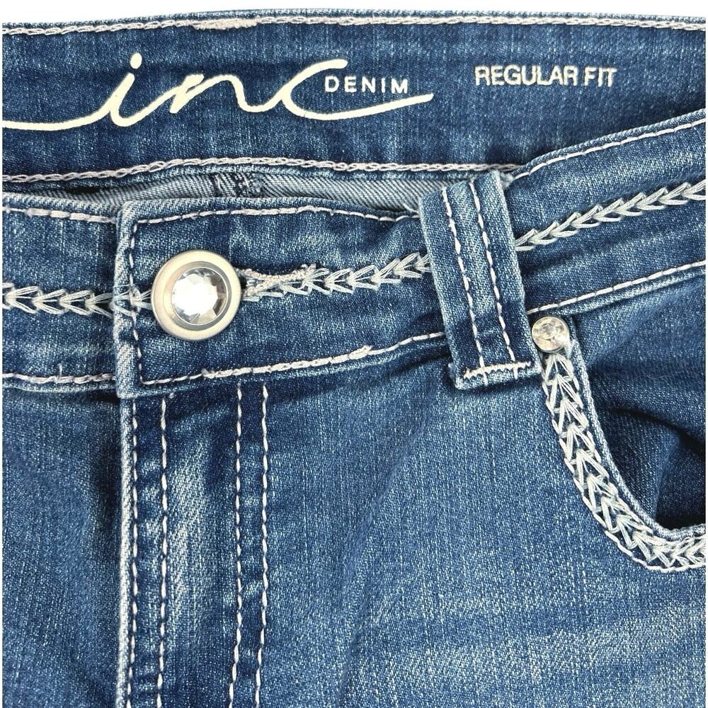 INC Denim Regular Fit Embellished Capri Jeans Rhinestone Trim Stretch Denim - 12 - Picture 3 of 9